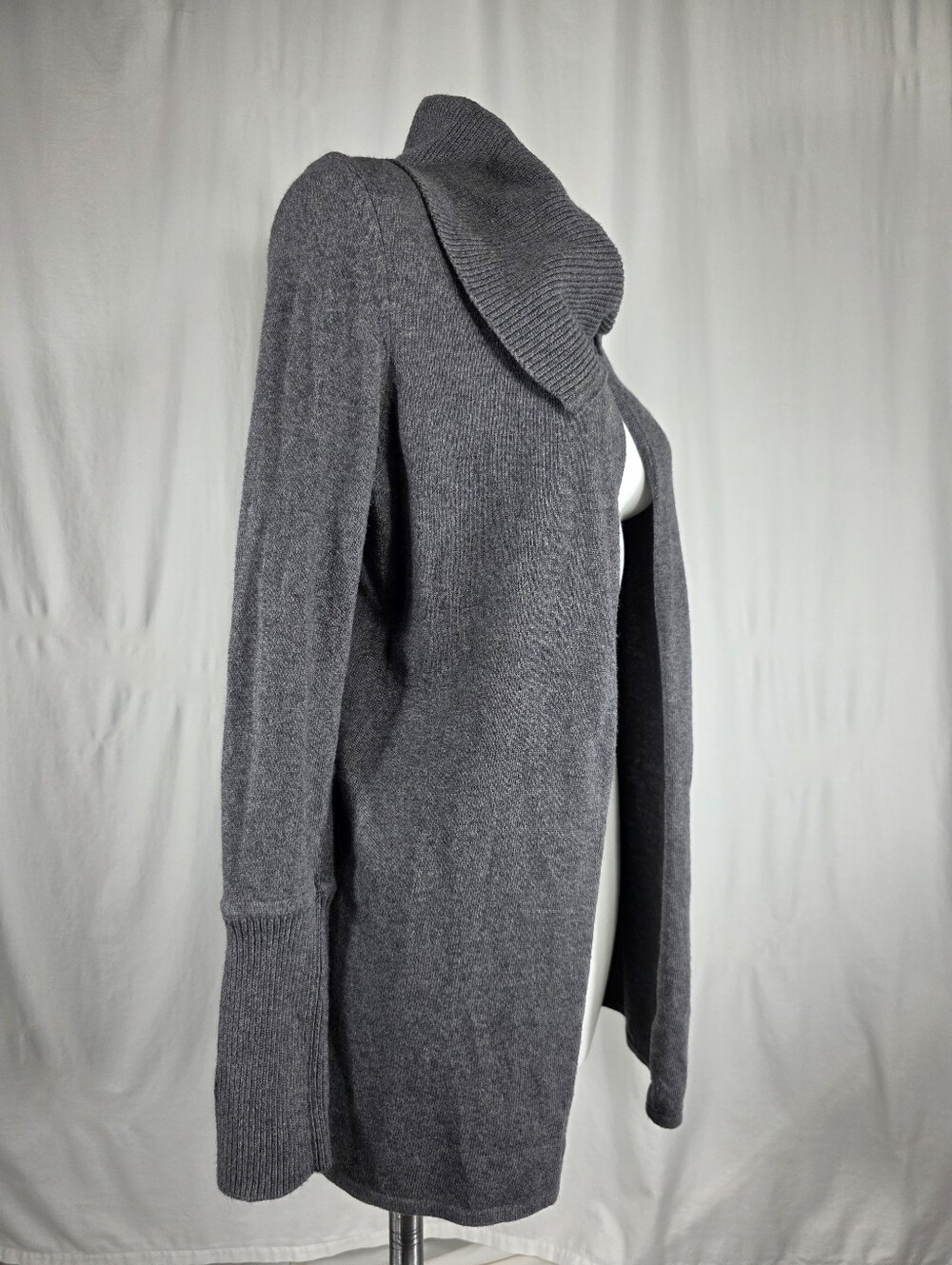 Nurture Cozy Gray Cashmere Blend Open Front Cardigan S Shawl Collar Quiet Luxury - Picture 6 of 9